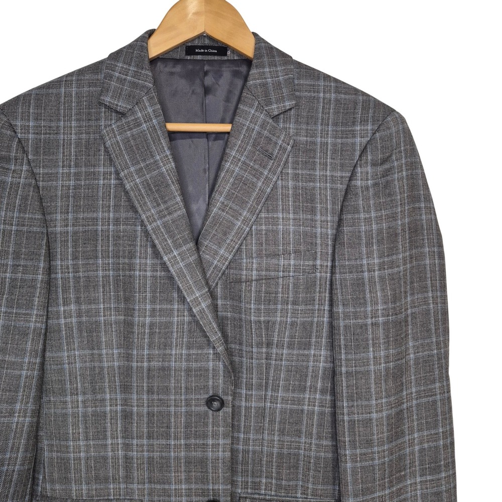 Pronto Uomo Platinum Blazer Mens 38R Gray Plaid Wool Blend Two Button Sport Coat
